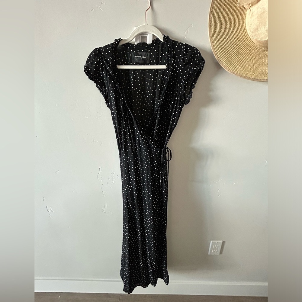 Reformation Carina wrap dress with ruffled trim